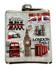 Stainless Steel Hip Flask, London Icons, Gift, Big Ben, London Bus, Guards