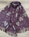 Soft I Love You Heart Design Cashmere Blend Reversible Winter Warm Scarf Shawl