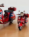 Vintage Rustic Style Union Jack Scooter Ornament Metal Retro Motorbike Antique, Decor