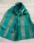 Teal Green Satin Striped Chiffon Lightweight Soft Silky Ladies Scarf Shawl