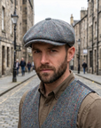 Newsboy Cap Herringbone Grey Flat Cap, Wool Baker Boy Hat, Peaky Blinders Vintage Style Flat Top Cap, Gift for Him