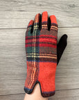 Tartan Touch Screen Full Finger Ladies Wool Gloves with Fleece
