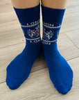 Blue Union Jack British Flag Dragon London Patriotic Socks, Novelty Fun Gift Socks