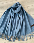 Blue Soft Plain Cashmere Blend Large Unisex Winter Warm Scarf Shawl