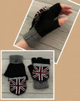 Union Jack British Flag Knitted Unisex Fingerless Flap Over Mittens Gloves