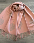Soft Pink Grey Mulberry Life Tree Print Large Reversible Cashmere Blend Warm Scarf Shawl