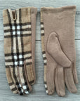 Check Plaid Touch Screen Full Finger Ladies Wool Gloves with Fleece