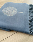 Soft Blue Grey Mulberry Life Tree Print Large Reversible Cashmere Blend Warm Scarf Shawl