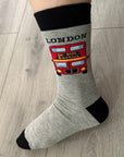 Seamless London Red Bus Double Decker Bus Cotton Rich Socks, Novelty Fun Gift Socks