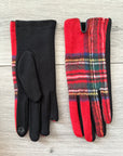 Tartan Touch Screen Full Finger Ladies Wool Gloves with Fleece