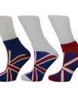 3 Pairs Union Jack British UK Flag Vintage Unisex Cotton Trainer Low Cut Socks