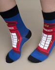 Unisex Seamless London Red Telephone Box Cotton Rich Novelty Kids Socks 8-15 Years