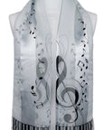 Musical Notes Piano Keys Striped Shiny Silky Satin Soft Ladies Scarf
