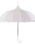 Oriental White Ornate Pagoda Occasion Bridal Umbrella with Frilled Border