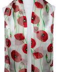 Cream Poppy Floral Remembrance Day Silky Chiffon Scarves Shawl