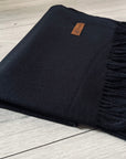 Black Soft Plain Cashmere Blend Large Unisex Winter Warm Scarf Shawl
