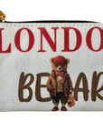 London Teddy Bear Canvas Pouch – Tower Bridge Souvenir Makeup Bag, Travel Coin Purse, UK Gift