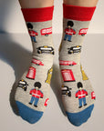 London Icons Big Ben Red Bus Union Jack Socks, Seamless Novelty Fun Gift Socks EUR 39-46 UK 6-11