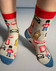 London Icons Big Ben Red Bus Union Jack Socks, Seamless Novelty Fun Gift Socks EUR 39-46 UK 6-11