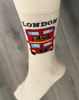 Seamless London Red Bus Double Decker Bus Cotton Rich Socks, Novelty Fun Gift Socks