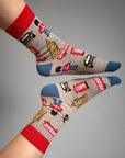 London Icons Big Ben Red Bus Union Jack Socks, Seamless Novelty Fun Gift Socks EUR 39-46 UK 6-11