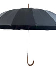 16 Ribs Walking Stick Golf Umbrella Wooden Crook Handle Large Black Brolly