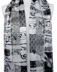 Musical Notes and Instruments Shiny Silky Satin Soft Scarf Shawl Wrap