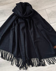 Black Soft Plain Cashmere Blend Large Unisex Winter Warm Scarf Shawl