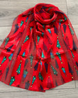 Christmas Tree Silky Satin Striped Chiffon Scarf Shawl