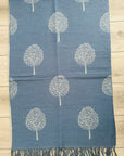Soft Blue Grey Mulberry Life Tree Print Large Reversible Cashmere Blend Warm Scarf Shawl