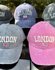 Vintage London Baseball Cap Unisex Distressed Look Hat Embroidered Logo & Adjustable Strap