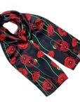 Black Poppy Floral Remembrance Day Silky Chiffon Scarves Shawl