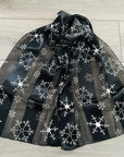 Snowflakes Christmas Silky Satin Striped Chiffon Scarf Shawl