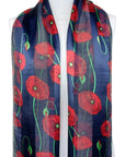 Navy Poppy Floral Remembrance Day Silky Chiffon Scarves Shawl
