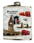 Stainless Steel Hip Flask, London Icons, Gift, Big Ben, London Bus, Guards