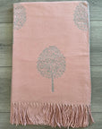 Soft Pink Grey Mulberry Life Tree Print Large Reversible Cashmere Blend Warm Scarf Shawl