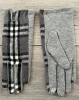 Check Plaid Touch Screen Full Finger Ladies Wool Gloves with Fleece