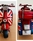 Vintage Rustic Style Union Jack Scooter Ornament Metal Retro Motorbike Antique, Decor