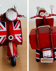 Vintage Rustic Style Union Jack Scooter Ornament Metal Retro Motorbike Antique, Decor