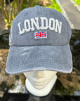 Vintage London Baseball Cap Unisex Distressed Look Hat Embroidered Logo & Adjustable Strap