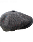 Newsboy Cap Herringbone Grey Flat Cap, Wool Baker Boy Hat, Peaky Blinders Vintage Style Flat Top Cap, Gift for Him
