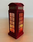 Iconic British Style London Red Telephone Box Booth, Metal Retro Vintage, LED Candle Light