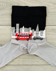 Seamless London Skyline Red Bus Big Ben Socks, Novelty Fun Gift Socks
