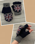 Union Jack British Flag Knitted Unisex Fingerless Flap Over Mittens Gloves