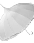 Oriental White Ornate Pagoda Occasion Bridal Umbrella with Frilled Border