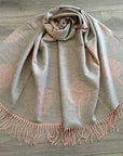 Soft Pink Grey Mulberry Life Tree Print Large Reversible Cashmere Blend Warm Scarf Shawl
