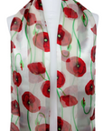 Cream Poppy Floral Remembrance Day Silky Chiffon Scarves Shawl
