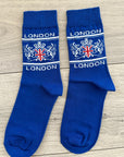 Blue Union Jack British Flag Dragon London Patriotic Socks, Novelty Fun Gift Socks