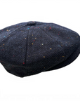Newsboy Cap Herringbone Navy Flat Cap, Wool Baker Boy Hat, Peaky Blinders Vintage Style Flat Top Cap, Gift for Him