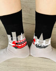 Seamless London Skyline Red Bus Big Ben Socks, Novelty Fun Gift Socks